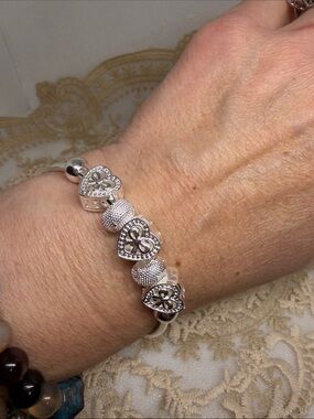 925 Sterling Silver Heart Bow Charm Bracelet | Curated Maximalism Romantic